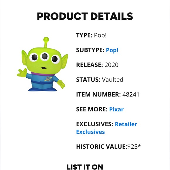 Vaulted Exclusive BL Pizza Planet Tee & Glitter Translucent Alien Funko Pop - Picture 13 of 13